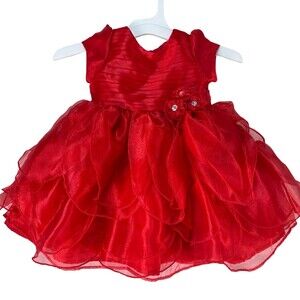 NANETTE BABY Red Sheer Bodice Floral Layered Tulle Party Dress Infant Girls 18 M